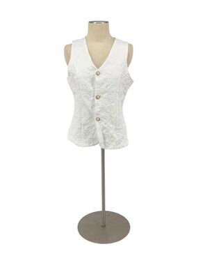 Vintage 90s White Lace Vest Womens Button Front V Neck Cottagecore